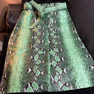 BEAUTIFUL ZARA GREEN VEGAN LEATHER SNAKE PRINT BUTTON DOWN A-LINE SKIRT XL